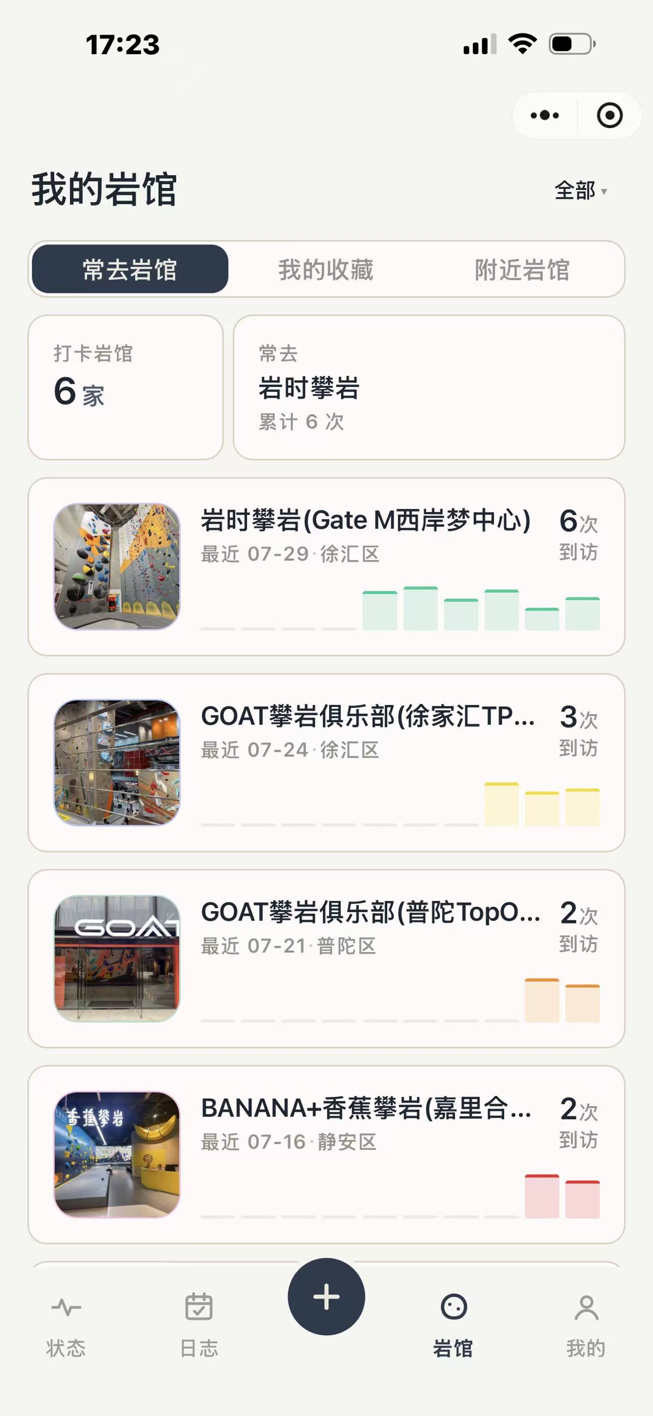 岩角岩馆页:查询到访岩馆与训练历史
